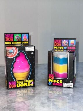 BUNDLE Nee Doh Nice Cream Cone & Nee DohPeace O' Cake Squish Squeeze Toys 2 Pack